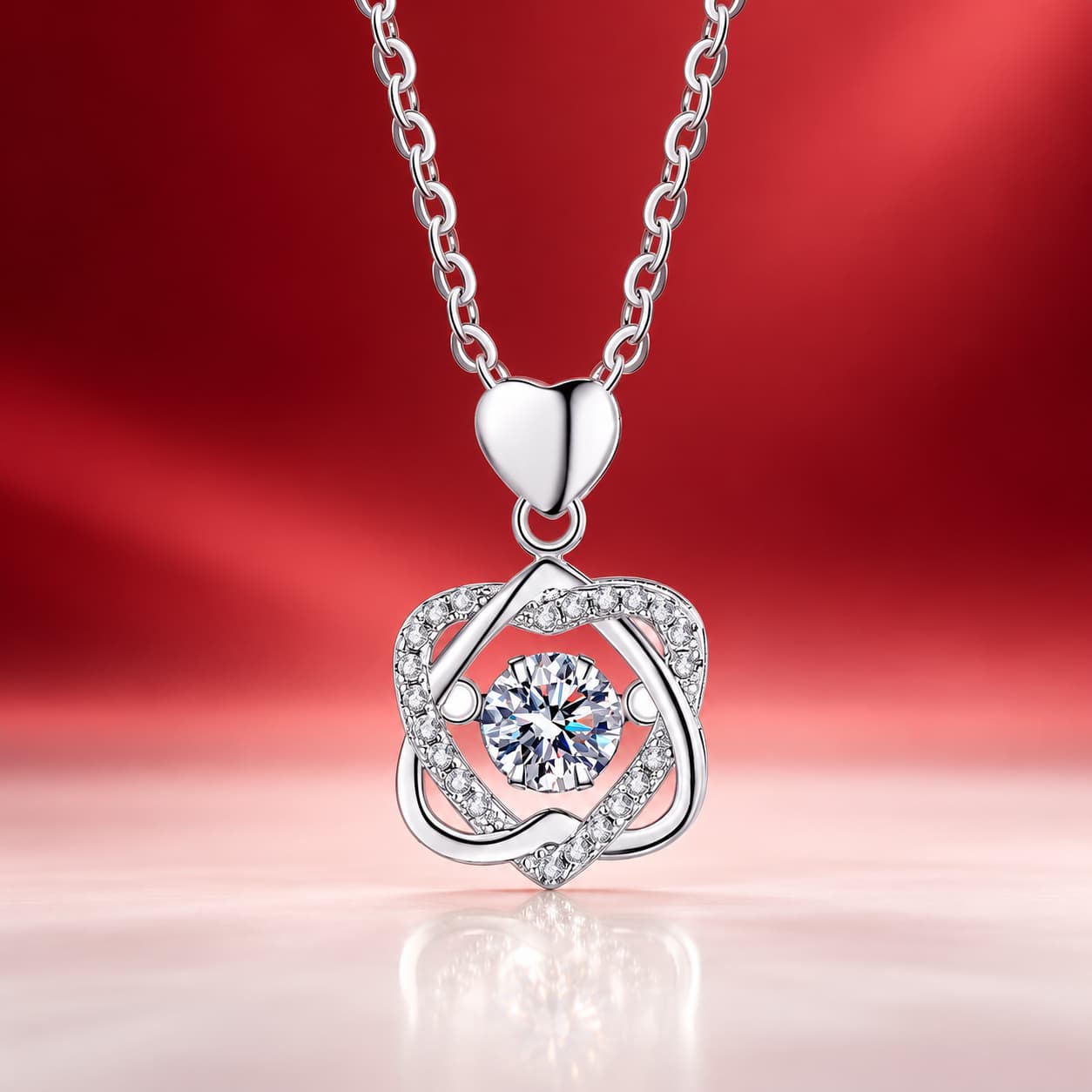 Luna Series · Open Heart Solitaire Pendant Necklace — Sterling Silver — image 4