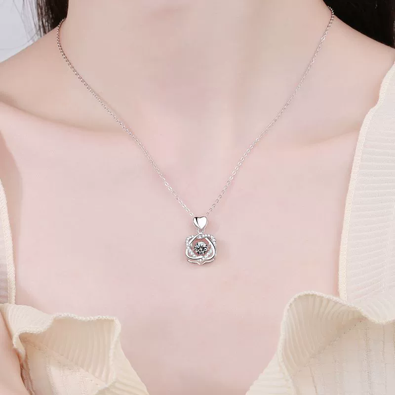 Luna Series · Open Heart Solitaire Pendant Necklace — Sterling Silver — image 2