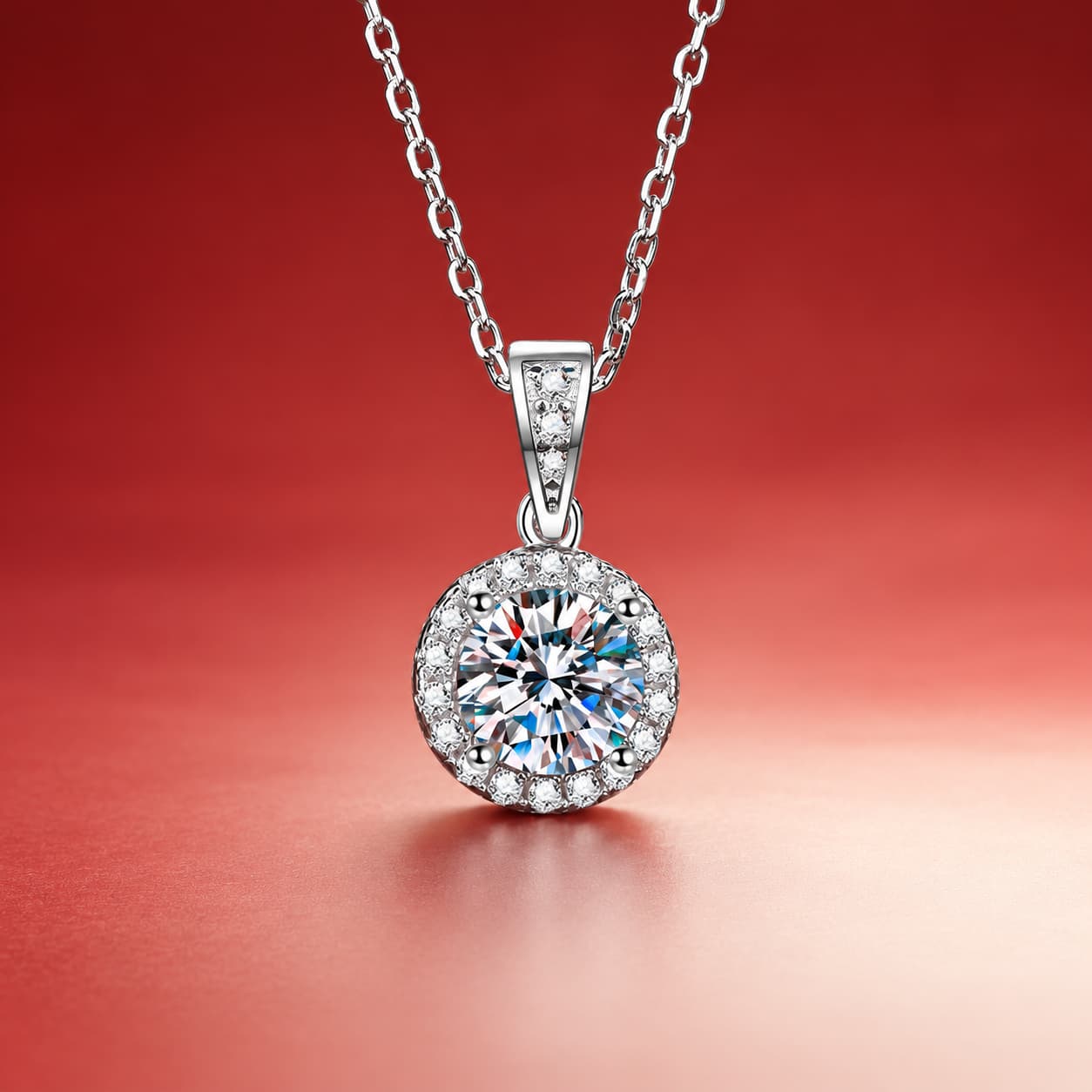 Luna Series · Round Halo Pendant Necklace — Sterling Silver — image 1