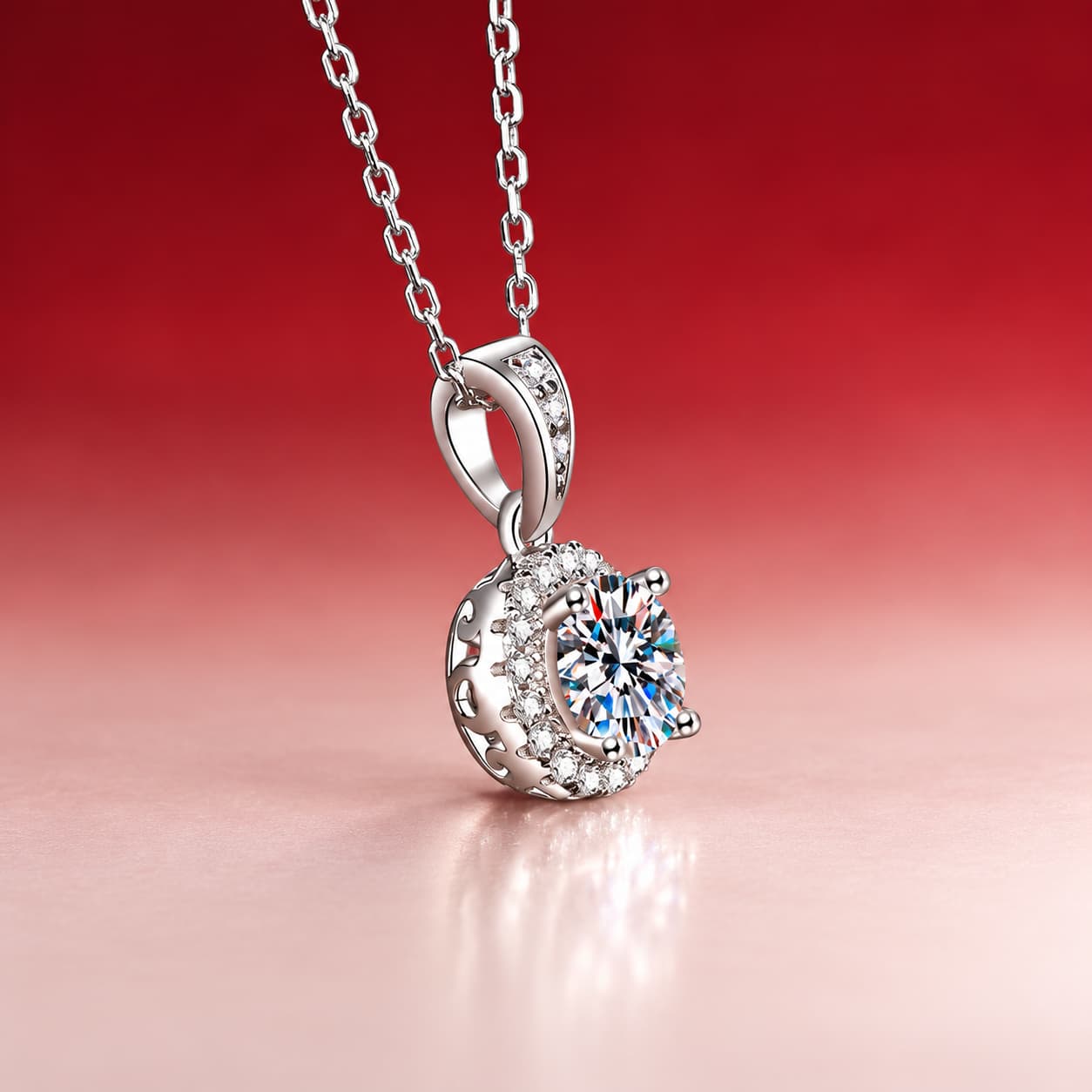 Luna Series · Round Halo Pendant Necklace — Sterling Silver — image 3