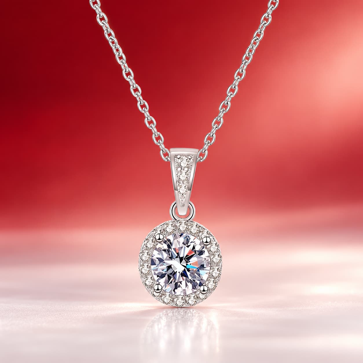 Luna Series · Round Halo Pendant Necklace — Sterling Silver — image 4