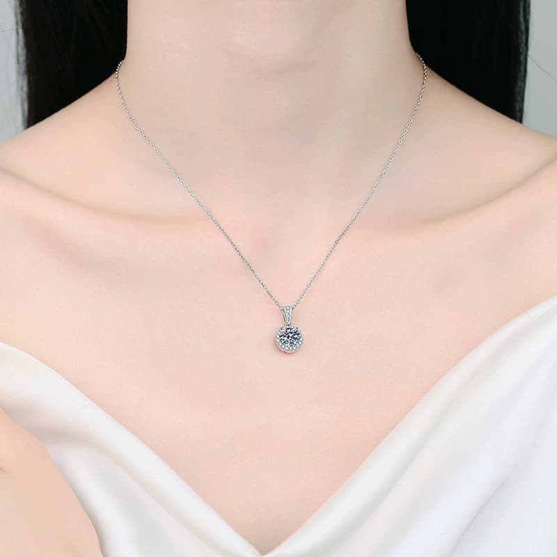 Luna Series · Round Halo Pendant Necklace — Sterling Silver — image 2