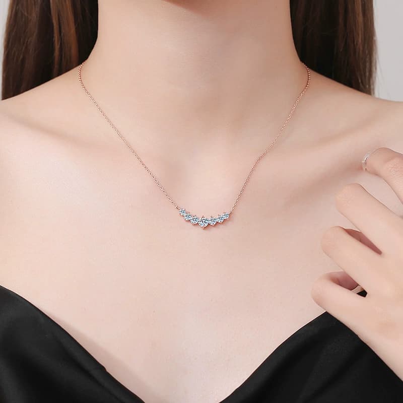 Luna Series · Curved Cluster Pendant Necklace — 925 Sterling Silver — image 2