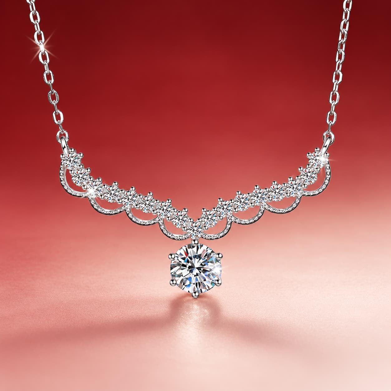 Luna Series · Wave-Wing Solitaire Pendant Necklace — Sterling Silver — image 1