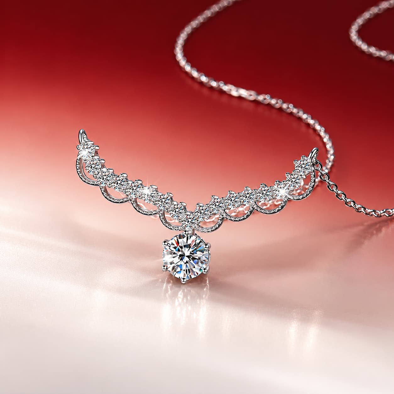 Luna Series · Wave-Wing Solitaire Pendant Necklace — Sterling Silver — image 3