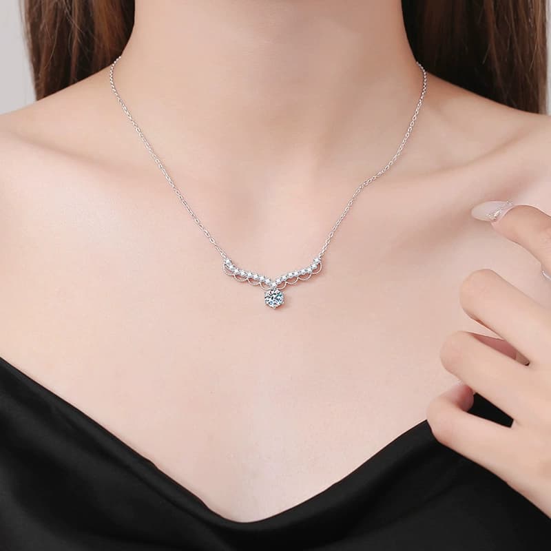 Luna Series · Wave-Wing Solitaire Pendant Necklace — Sterling Silver — image 2