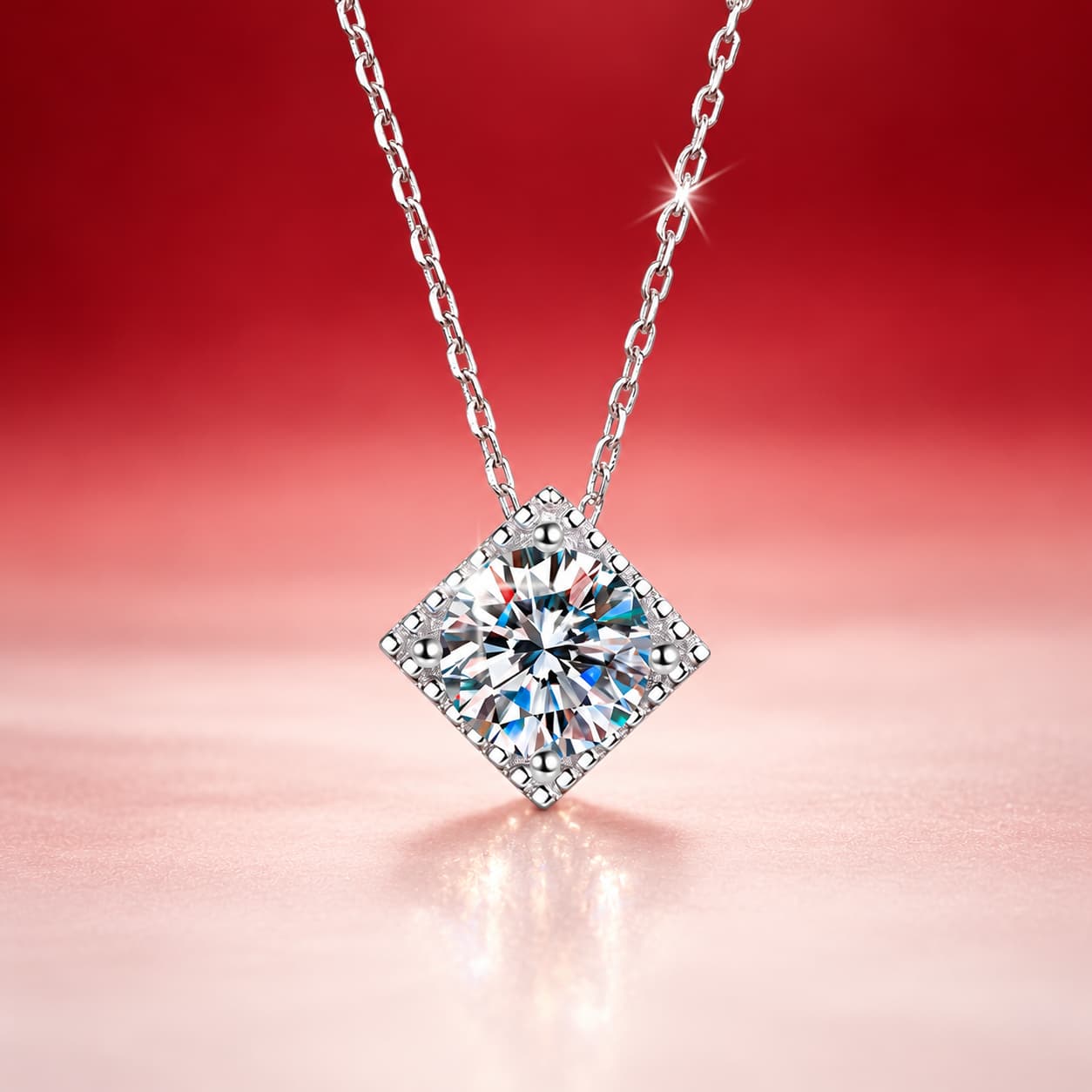 Luna Series · Square Solitaire Pendant Necklace — 925 Sterling Silver — image 1