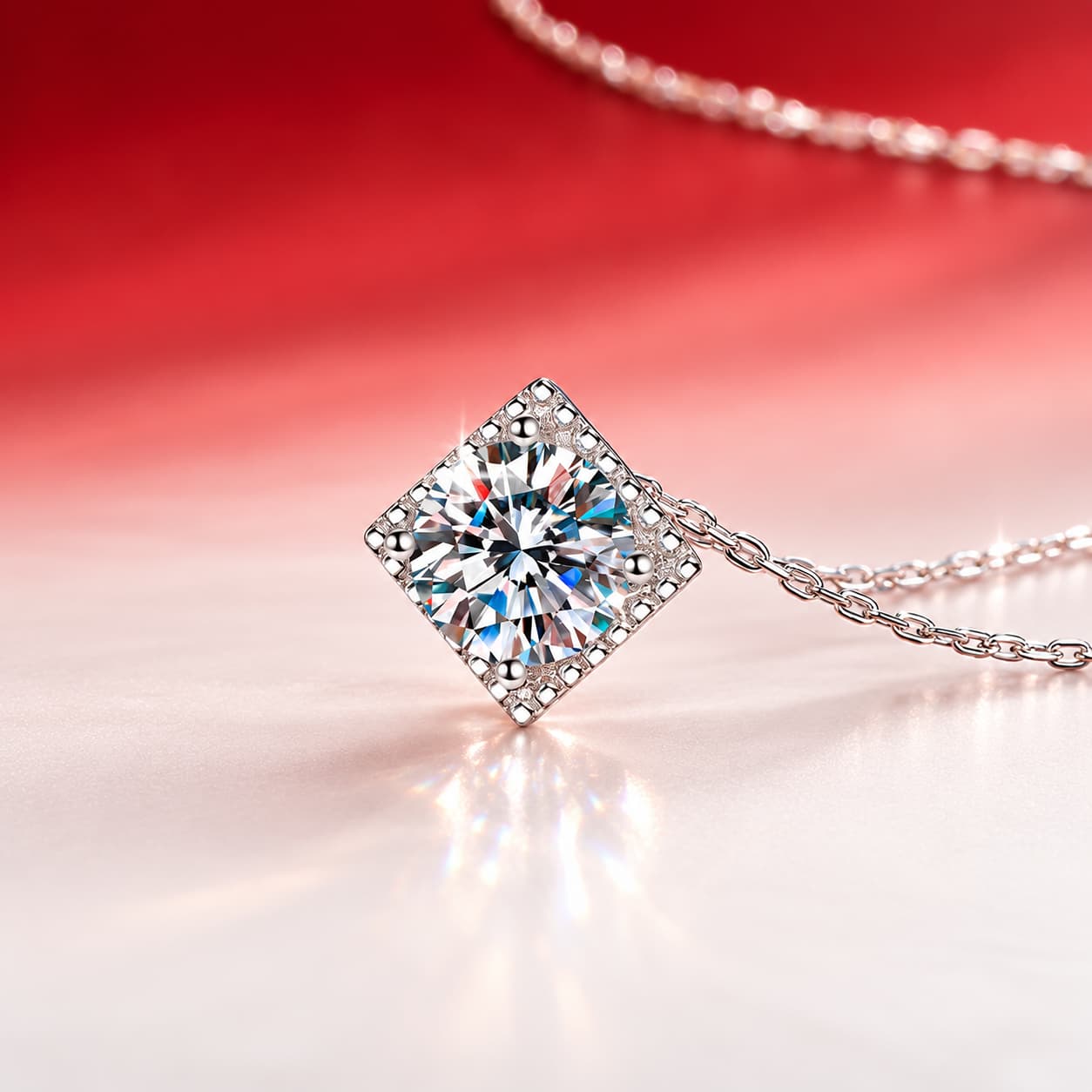 Luna Series · Square Solitaire Pendant Necklace — 925 Sterling Silver — image 3