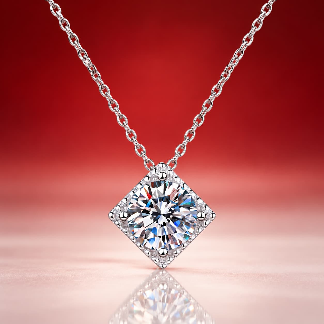 Luna Series · Square Solitaire Pendant Necklace — 925 Sterling Silver — image 4