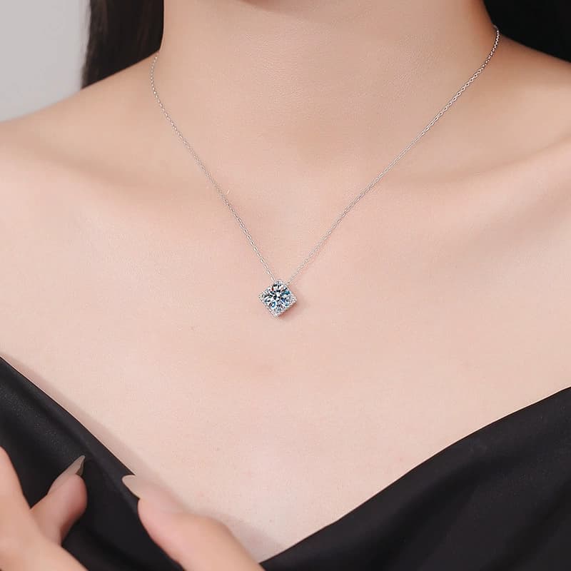 Luna Series · Square Solitaire Pendant Necklace — 925 Sterling Silver — image 2