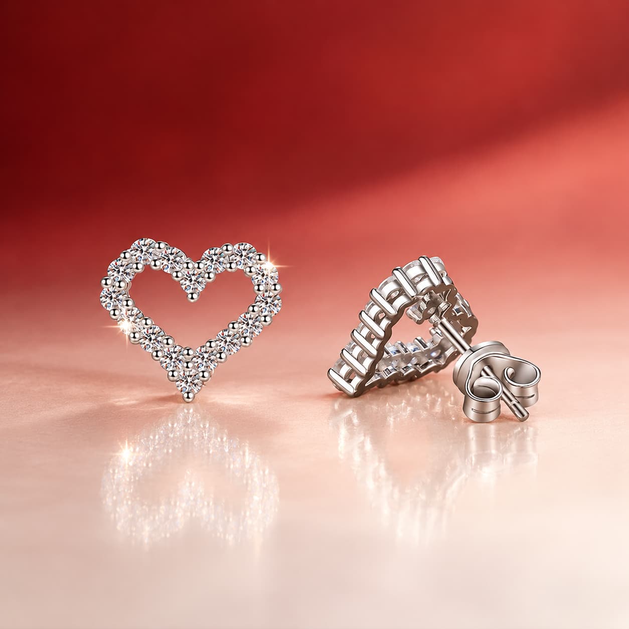 Luna Series · Pavé-Heart Stud Earrings — Sterling Silver — image 1
