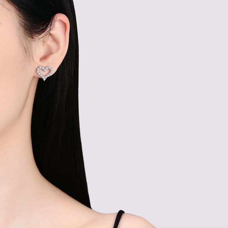 Luna Series · Pavé-Heart Stud Earrings — Sterling Silver — image 2