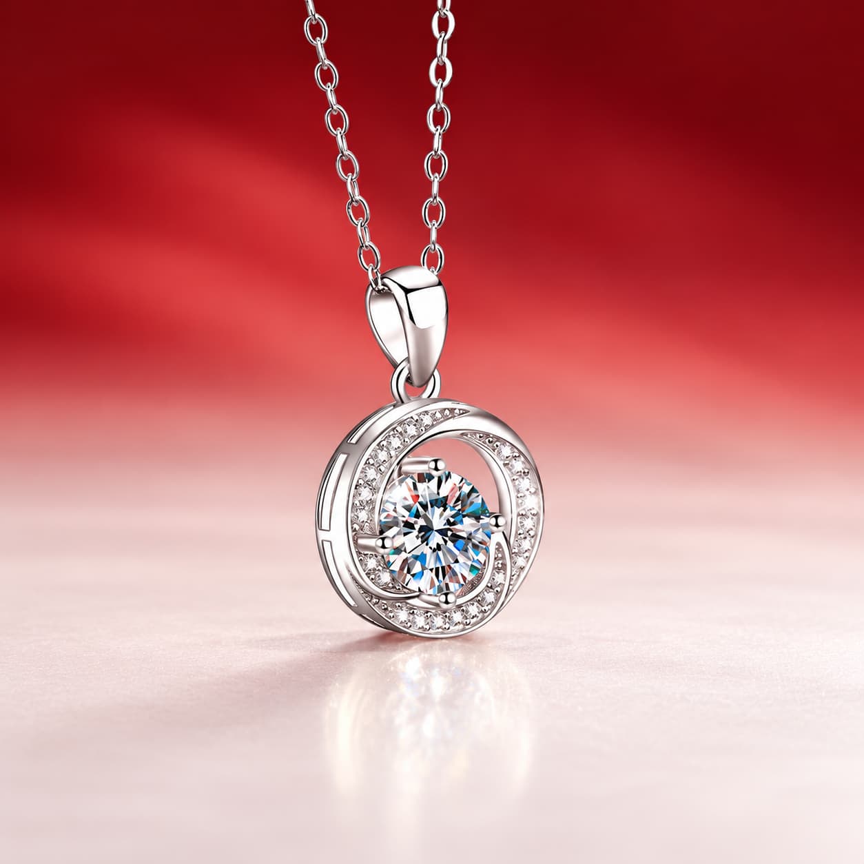 Luna Series · Round Openwork Pendant Necklace — 925 Sterling Silver — image 3