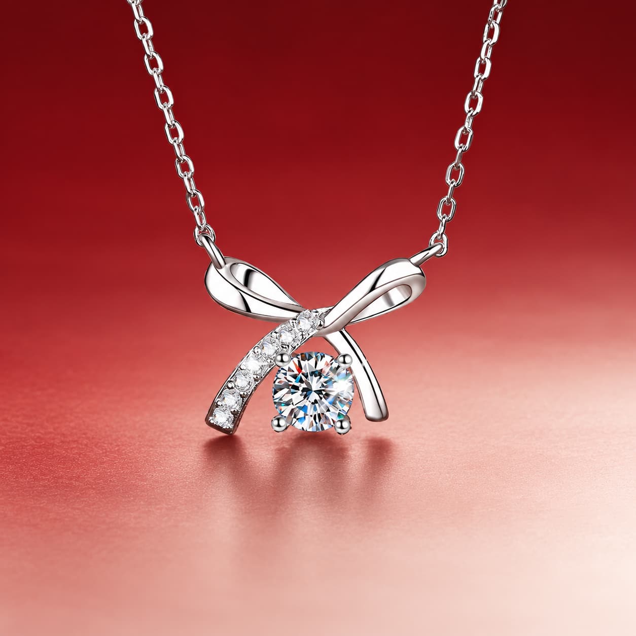 Luna Series · Ribbon Bow Solitaire Pendant Necklace — Sterling Silver — image 1