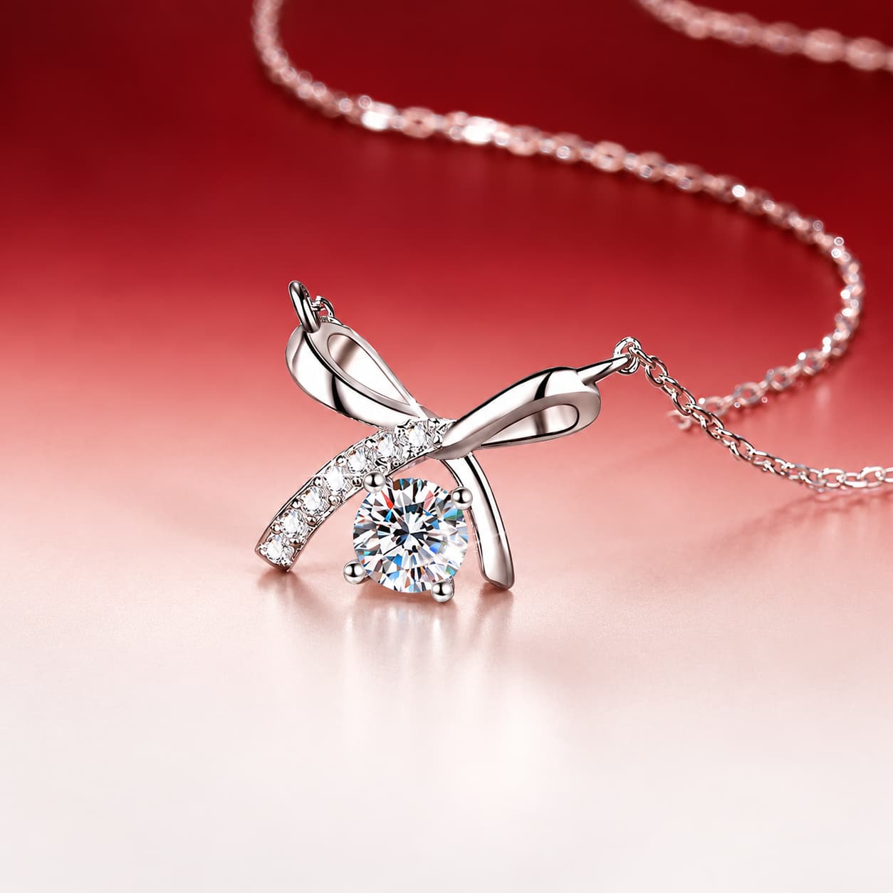 Luna Series · Ribbon Bow Solitaire Pendant Necklace — Sterling Silver — image 3