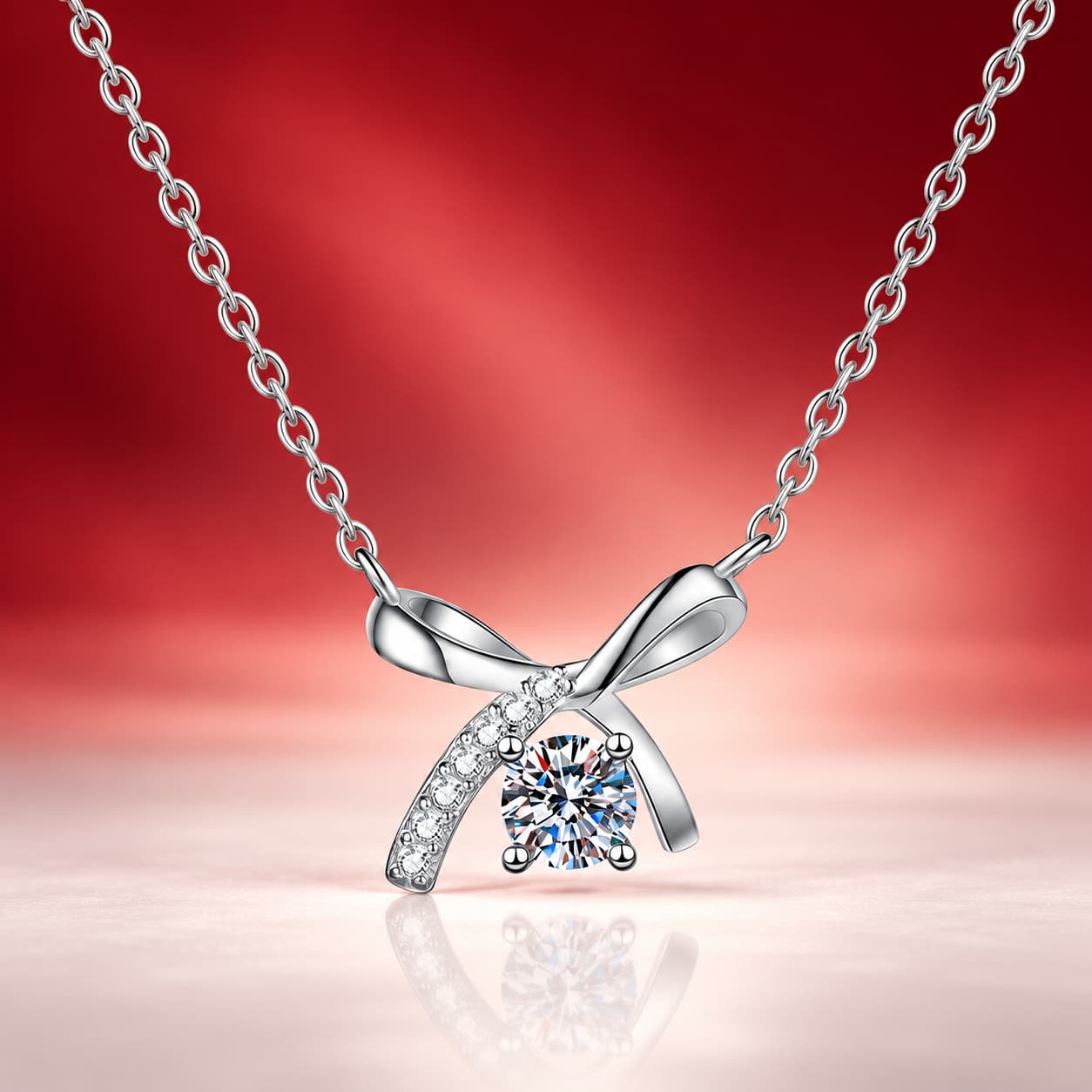 Luna Series · Ribbon Bow Solitaire Pendant Necklace — Sterling Silver — image 4