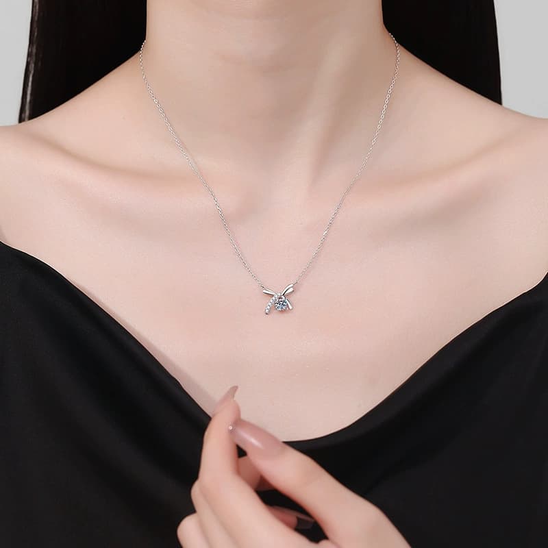 Luna Series · Ribbon Bow Solitaire Pendant Necklace — Sterling Silver — image 2