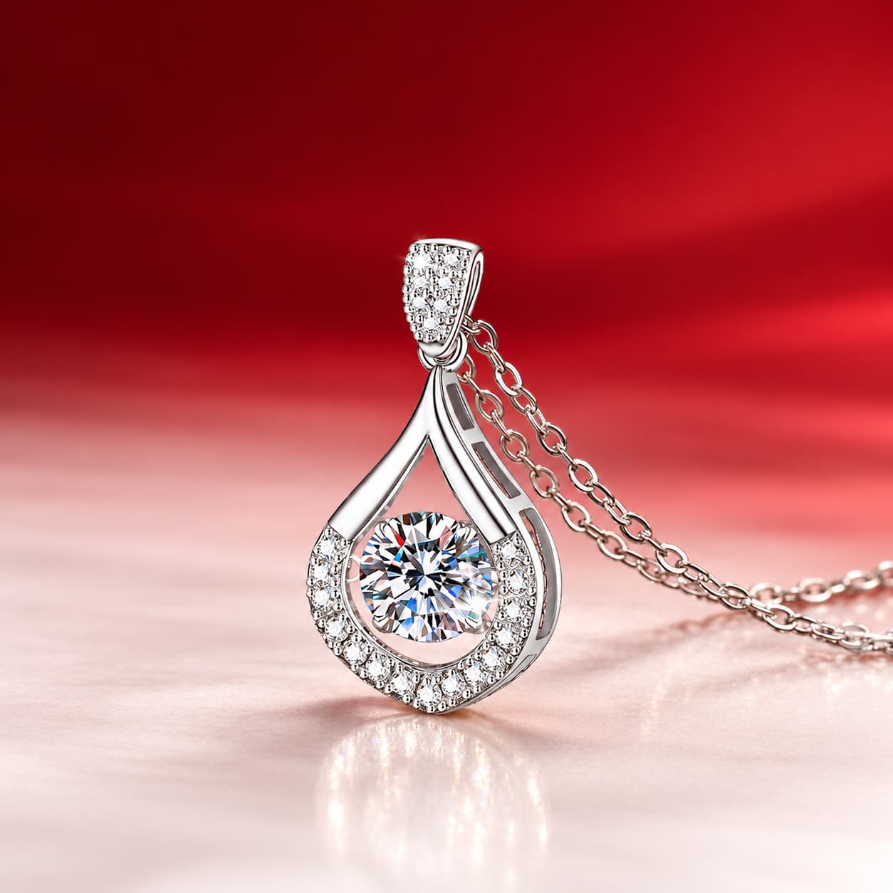 Luna Series · Pear Halo Pendant Necklace — 925 Sterling Silver — image 3