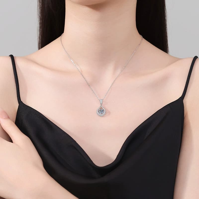 Luna Series · Pear Halo Pendant Necklace — 925 Sterling Silver — image 2