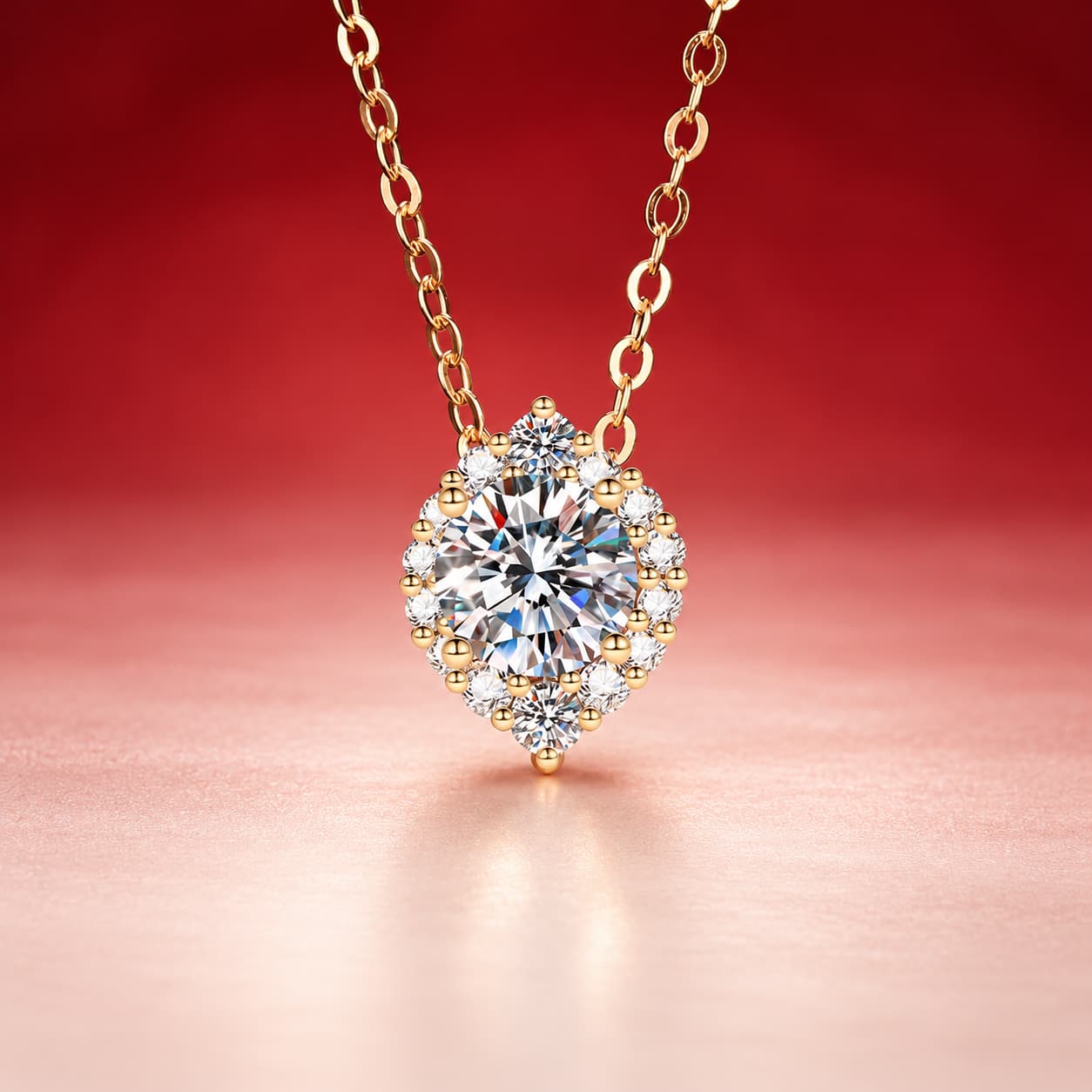 Luna Series · Oval Halo Pendant Necklace — 925 Sterling Silver — image 1