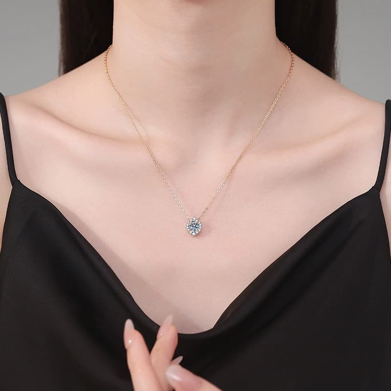 Luna Series · Oval Halo Pendant Necklace — 925 Sterling Silver — image 2