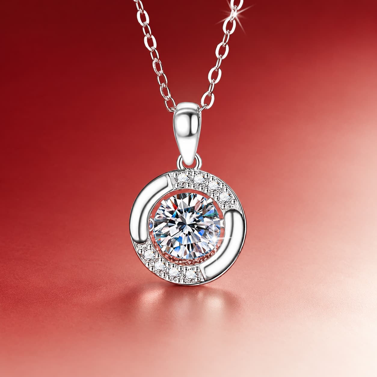 Luna Series · Open Orbit Solitaire Pendant Necklace — Sterling Silver — image 1