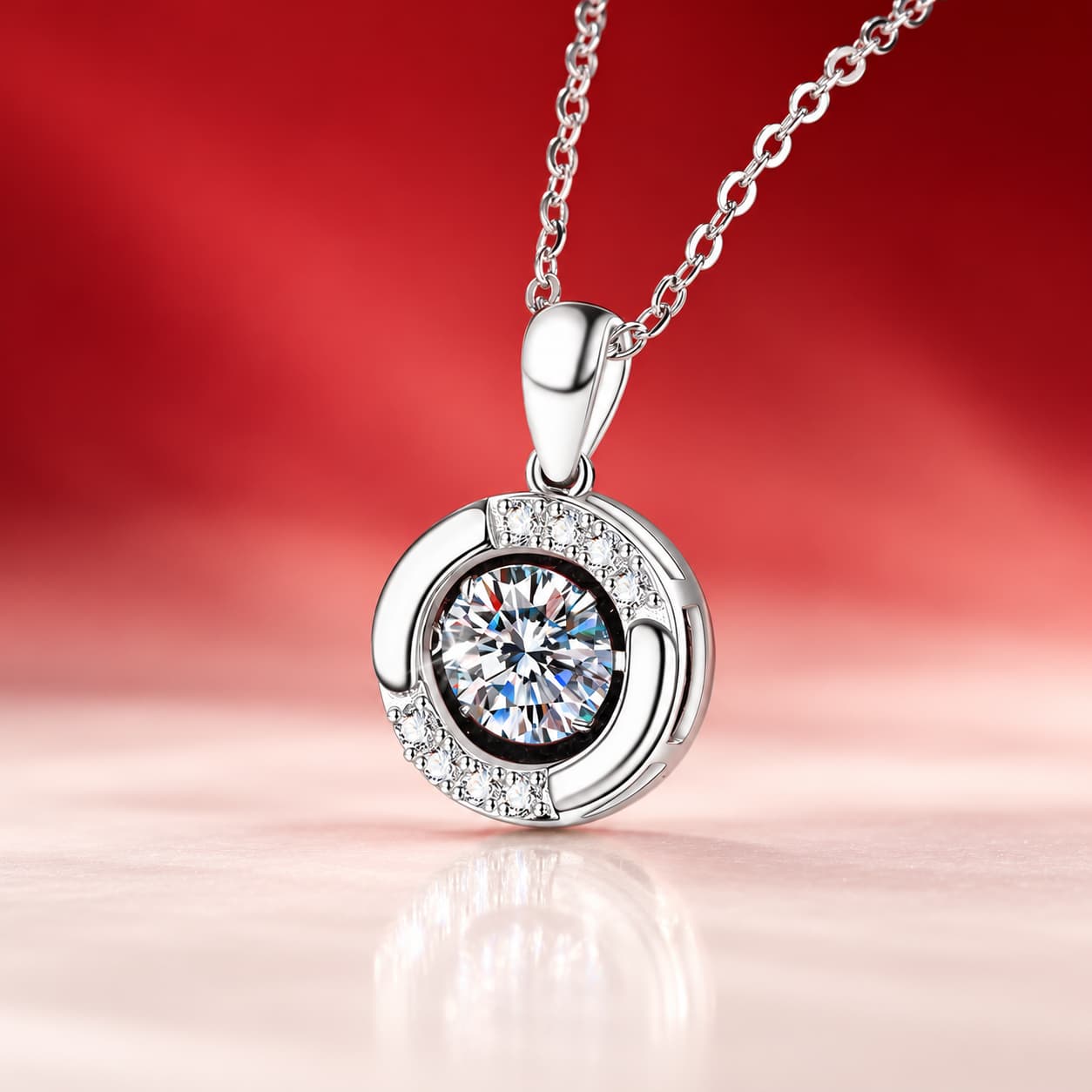 Luna Series · Open Orbit Solitaire Pendant Necklace — Sterling Silver — image 3