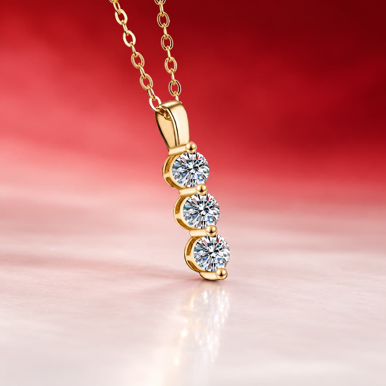 Luna Series · Three-Stone Line Pendant Necklace — 925 Sterling Silver — image 3