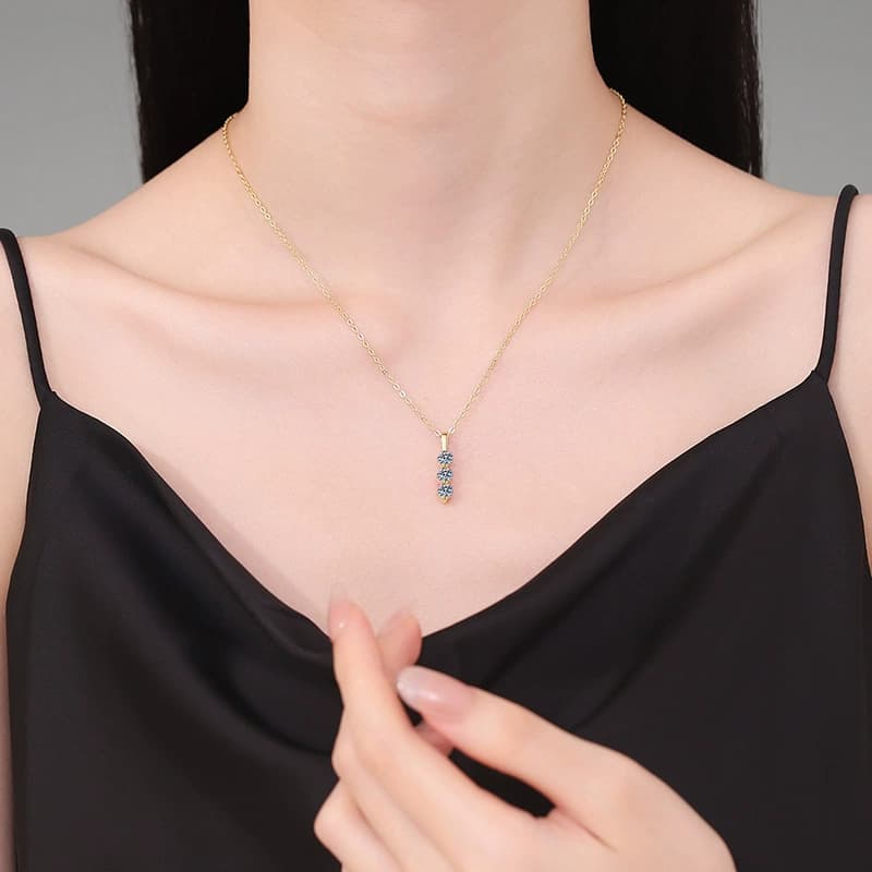 Luna Series · Three-Stone Line Pendant Necklace — 925 Sterling Silver — image 2