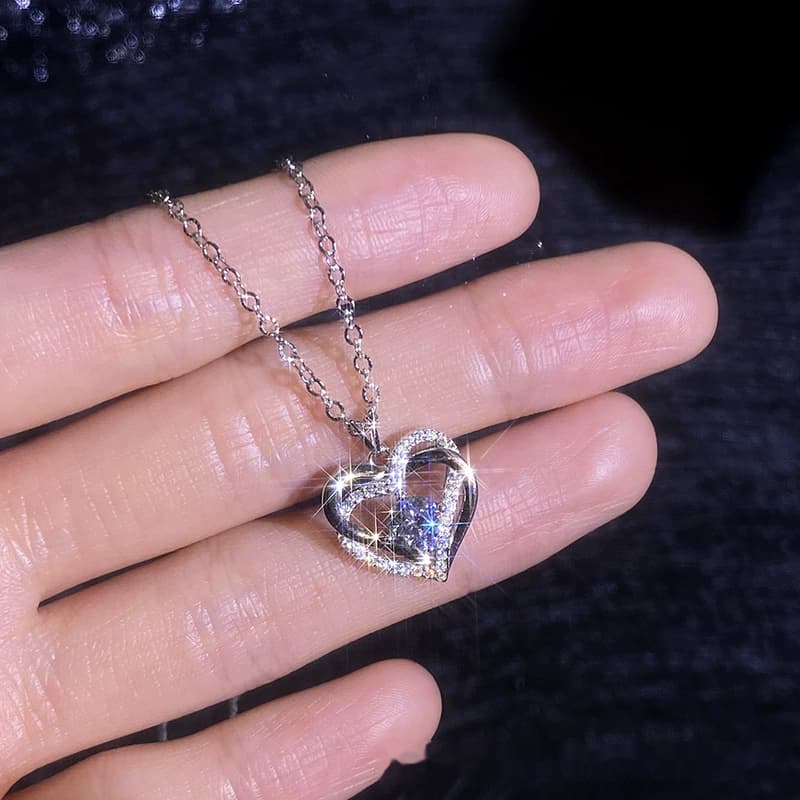 Luna Series · Open-Heart Pendant Necklace — 925 Sterling Silver — image 3