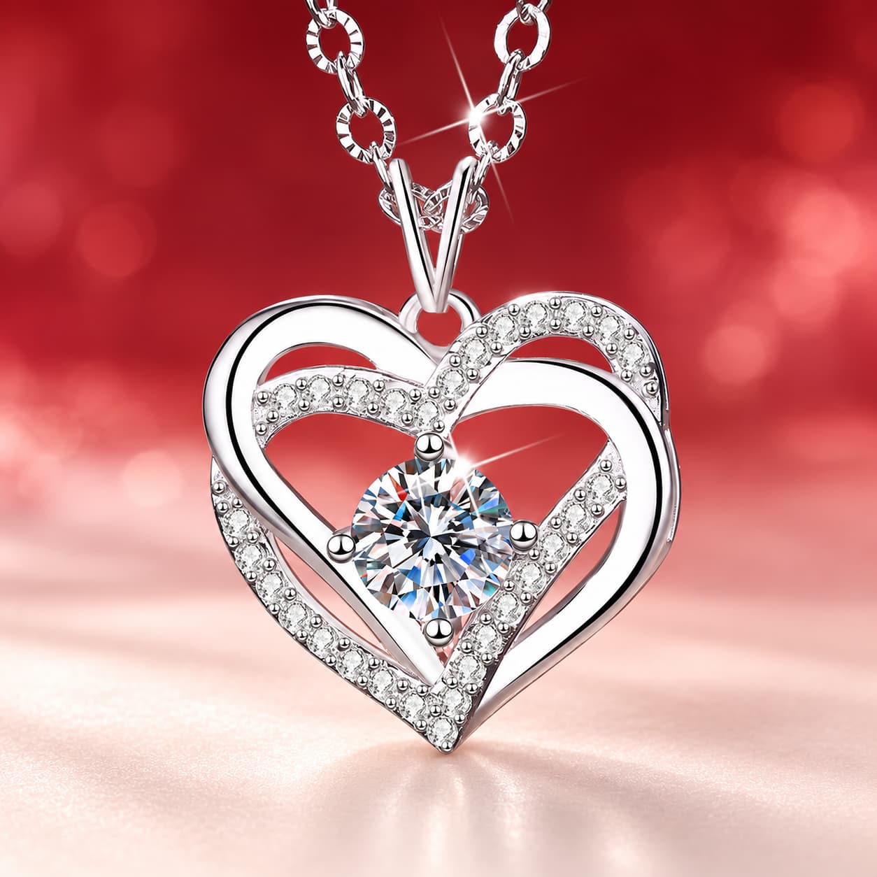 Luna Series · Open-Heart Pendant Necklace — 925 Sterling Silver — image 1