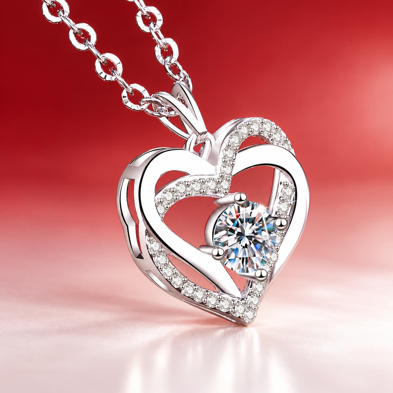 Luna Series · Open-Heart Pendant Necklace — 925 Sterling Silver — image 2