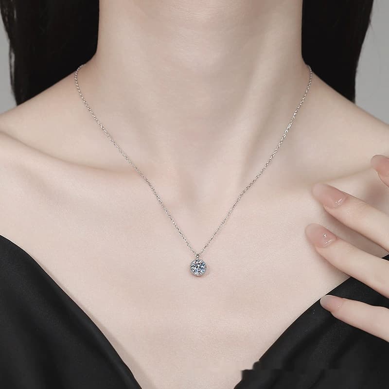 Luna Series · Four-Prong Round Solitaire Pendant Necklace — Sterling Silver — image 2
