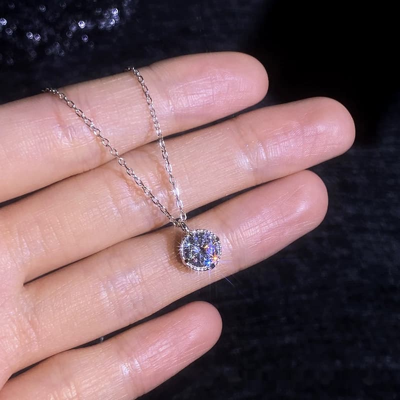 Luna Series · Four-Prong Round Solitaire Pendant Necklace — Sterling Silver — image 3
