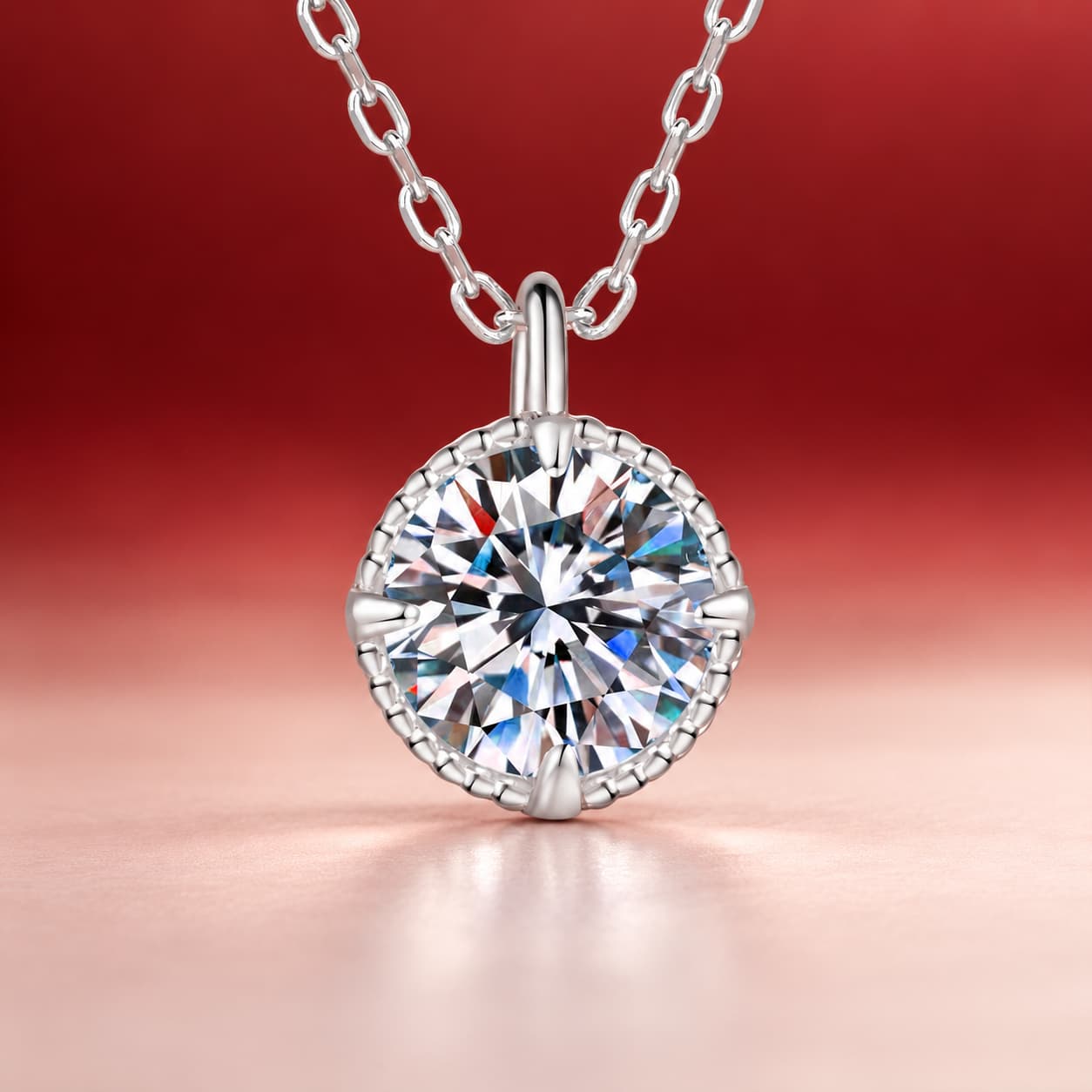 Luna Series · Four-Prong Round Solitaire Pendant Necklace — Sterling Silver — image 4