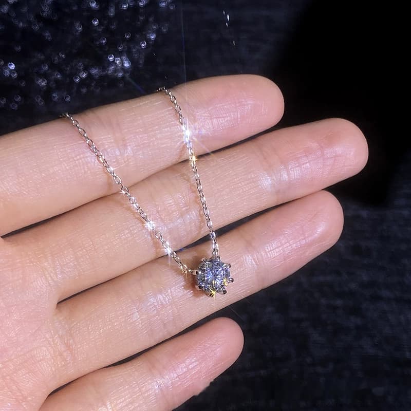 Luna Series · Round Halo Solitaire Pendant Necklace — 925 Sterling Silver — image 2