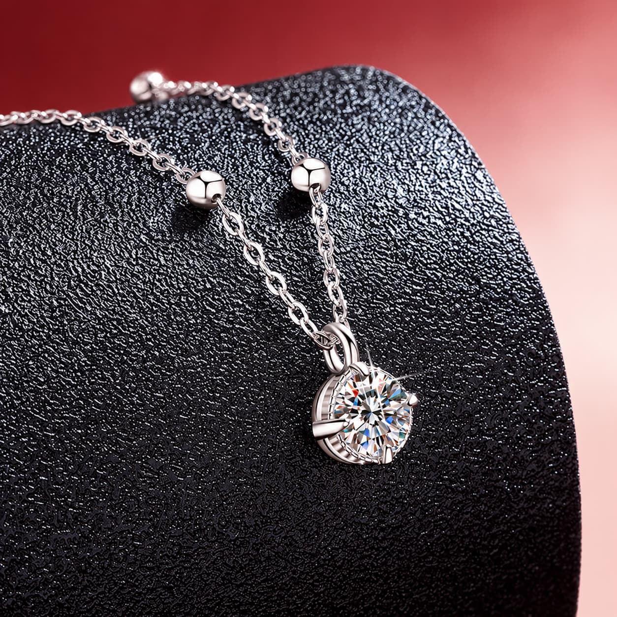 Luna Series · Bead-Chain Solitaire Pendant Necklace — Sterling Silver — image 1