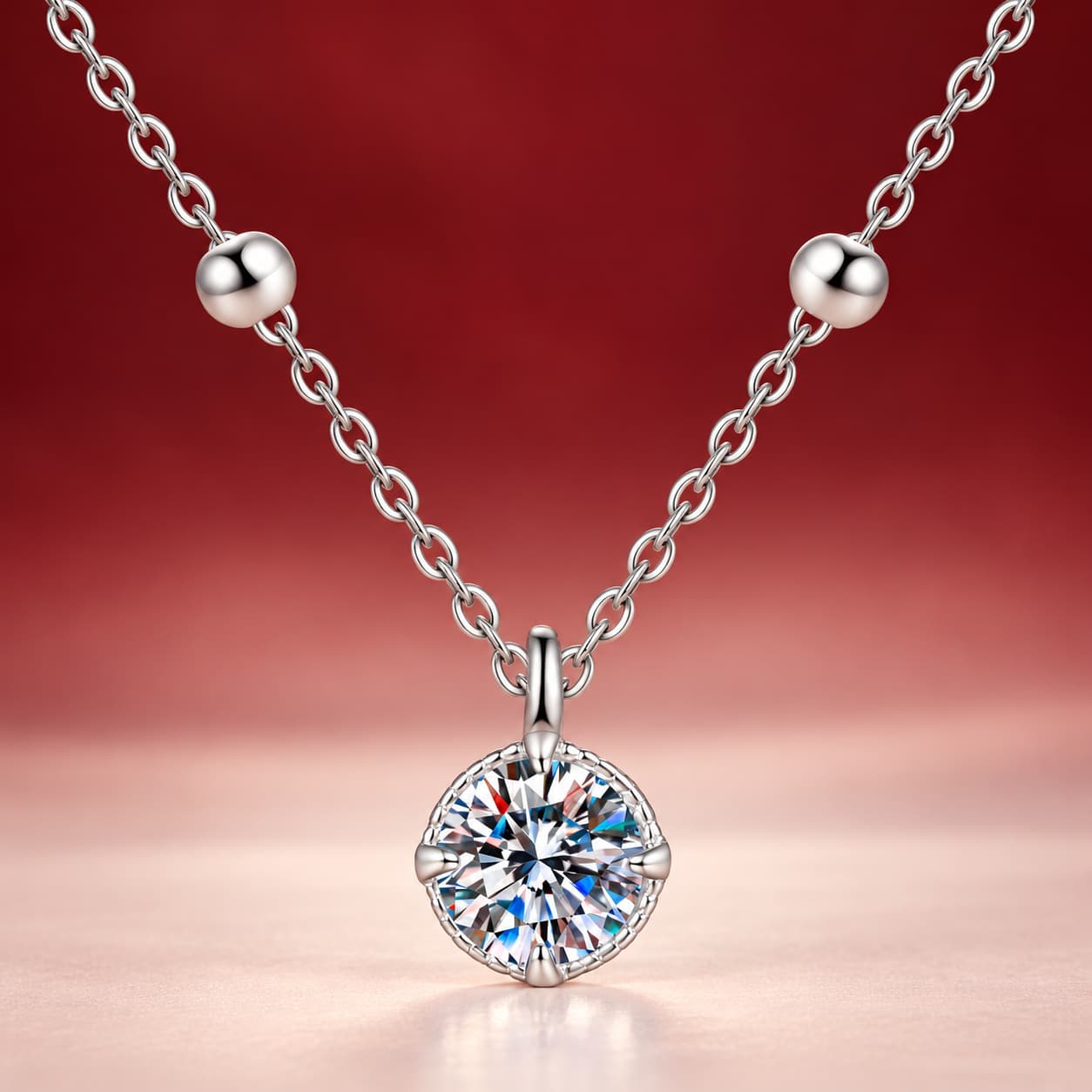 Luna Series · Bead-Chain Solitaire Pendant Necklace — Sterling Silver — image 4