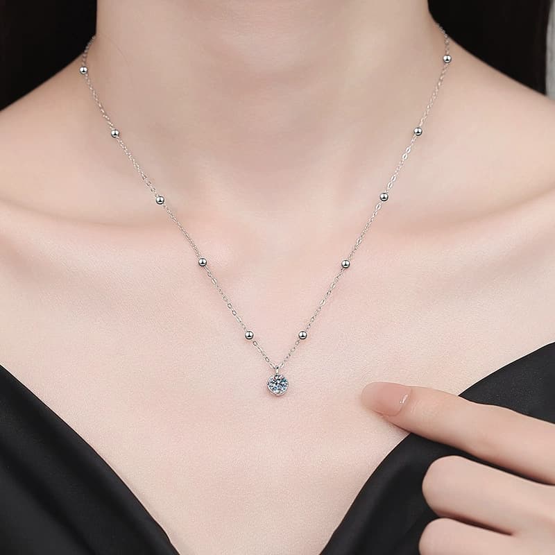 Luna Series · Bead-Chain Solitaire Pendant Necklace — Sterling Silver — image 2