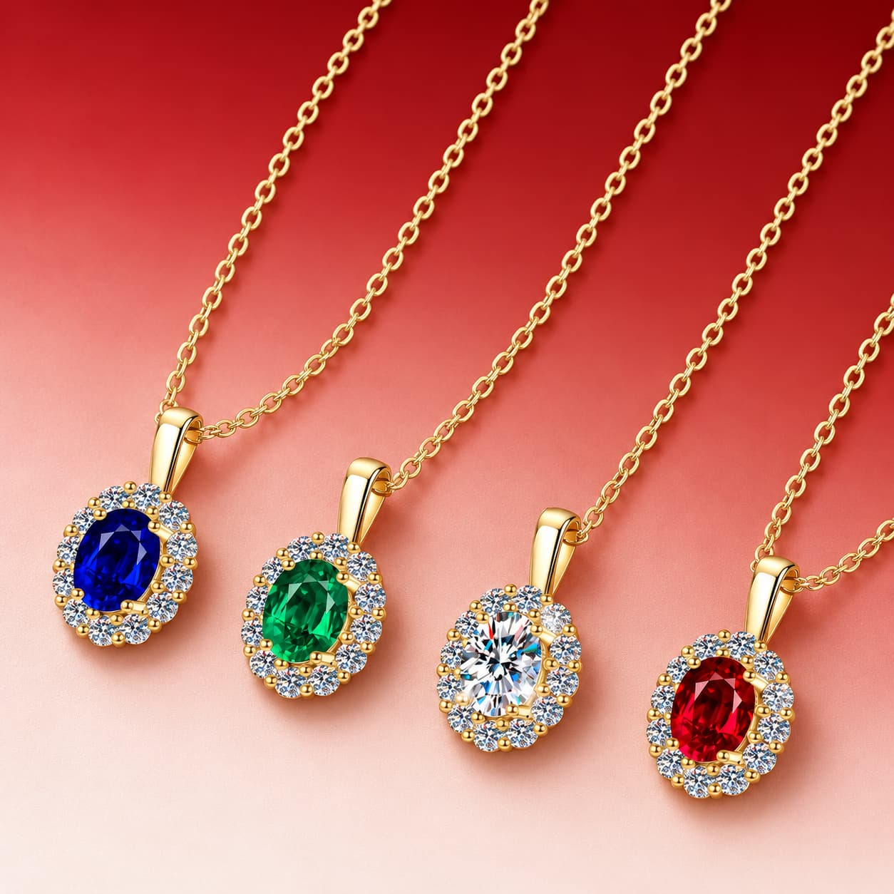Luna Series · Oval Halo Gemstone Pendant Necklace — 925 Sterling Silver — image 1