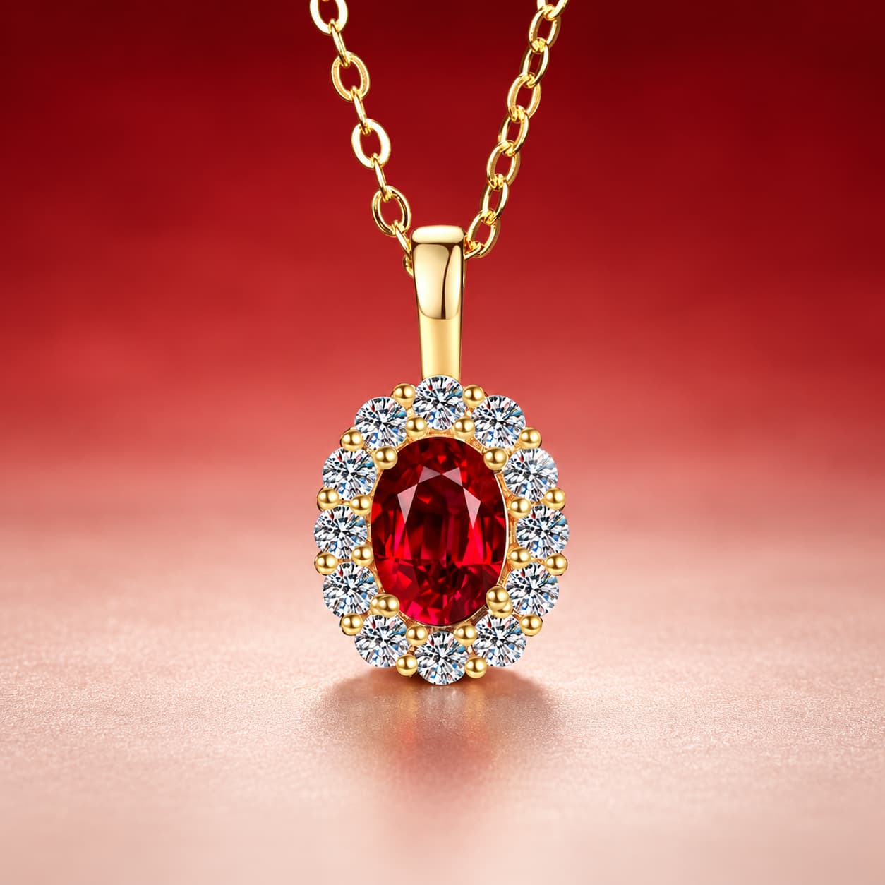 Luna Series · Oval Halo Gemstone Pendant Necklace — 925 Sterling Silver — image 3
