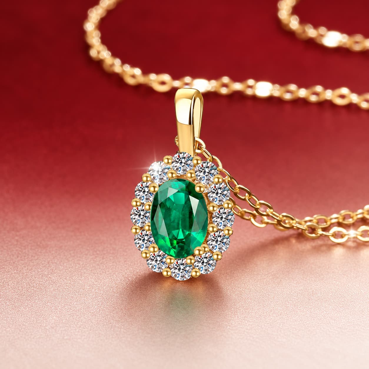 Luna Series · Oval Halo Gemstone Pendant Necklace — 925 Sterling Silver — image 4