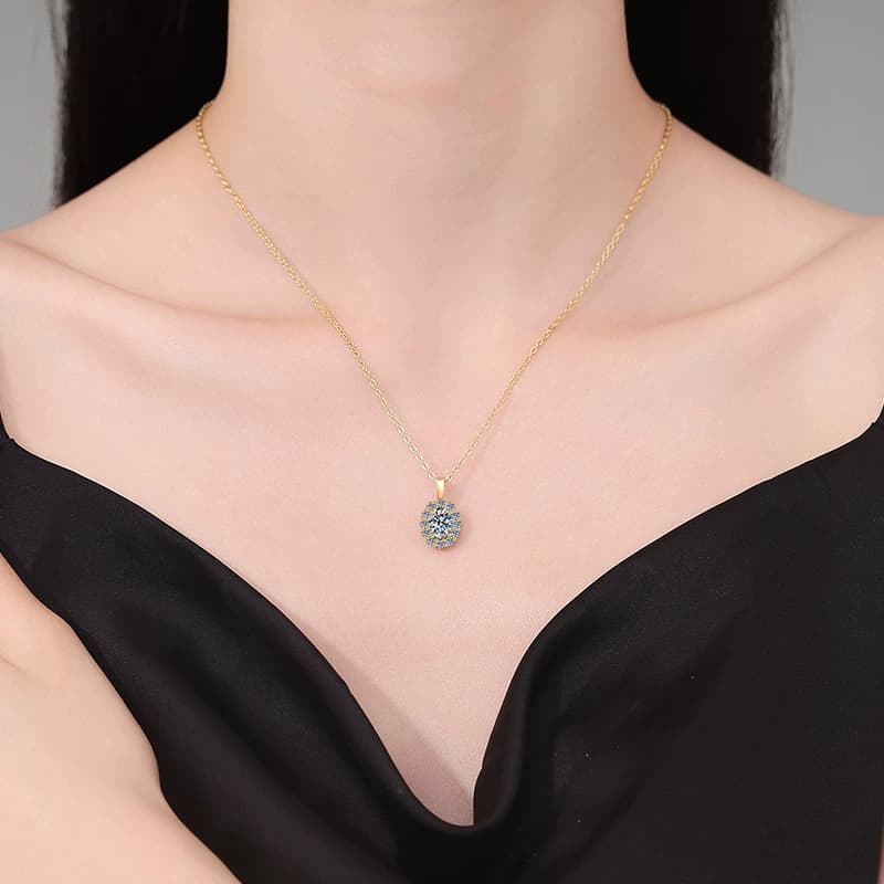 Luna Series · Oval Halo Gemstone Pendant Necklace — 925 Sterling Silver — image 2