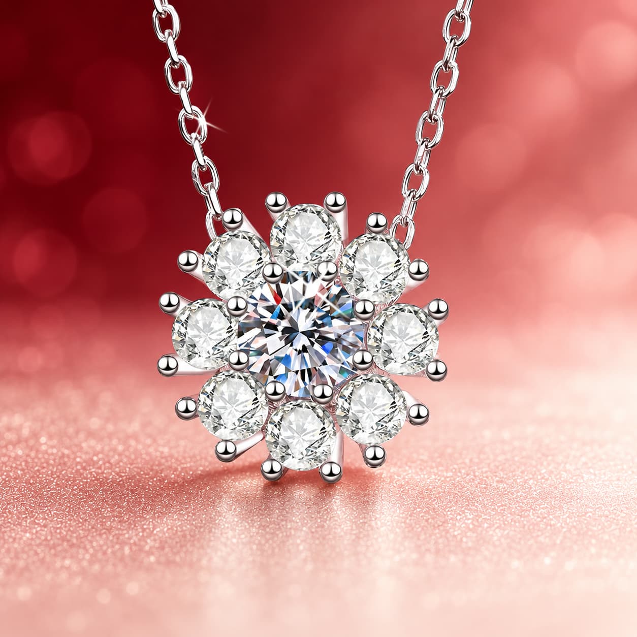 Luna Series · Floral Snowflake Cluster Pendant Necklace — 925 Sterling Silver — image 1