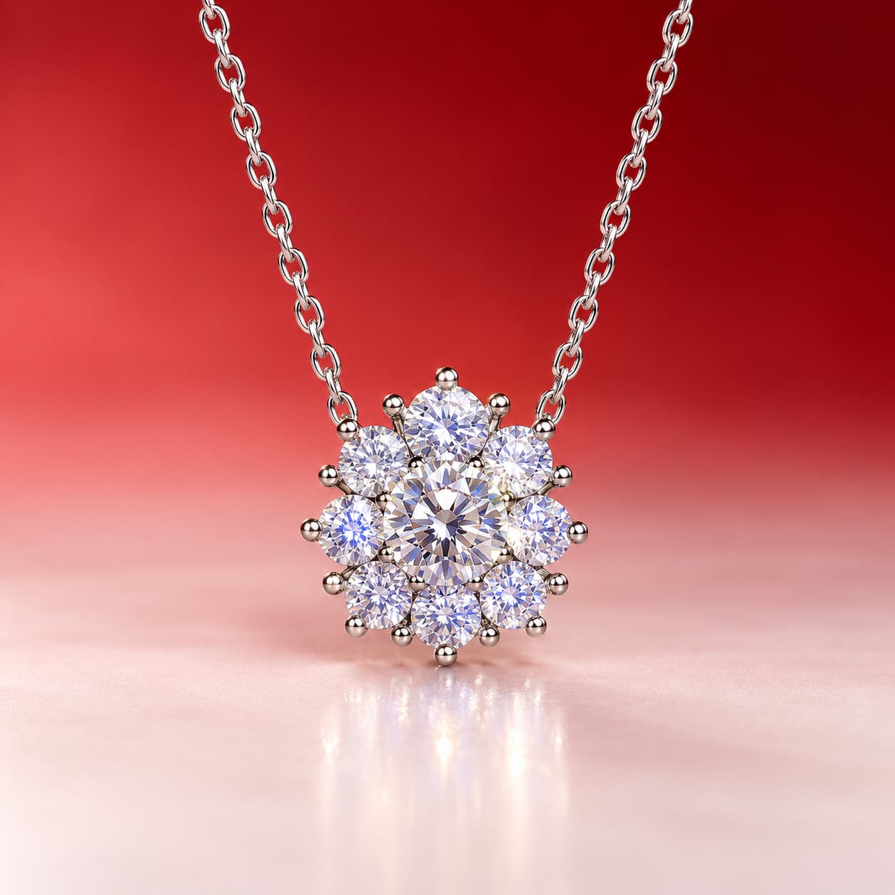 Luna Series · Floral Snowflake Cluster Pendant Necklace — 925 Sterling Silver — image 4