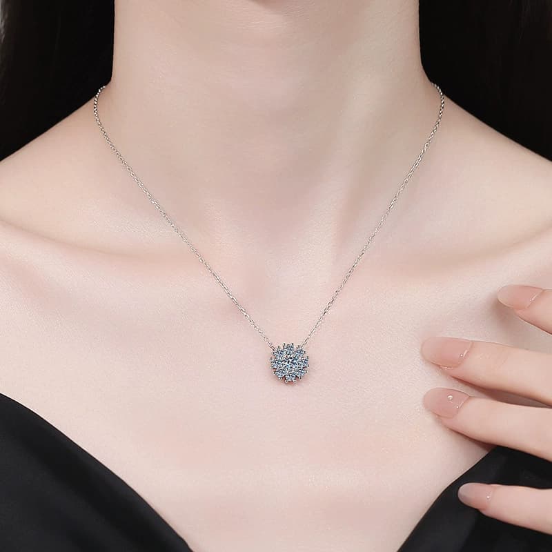 Luna Series · Floral Snowflake Cluster Pendant Necklace — 925 Sterling Silver — image 2