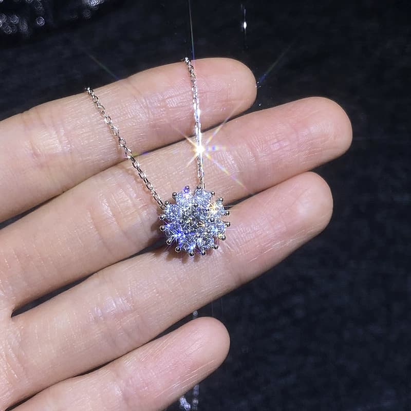 Luna Series · Floral Snowflake Cluster Pendant Necklace — 925 Sterling Silver — image 3