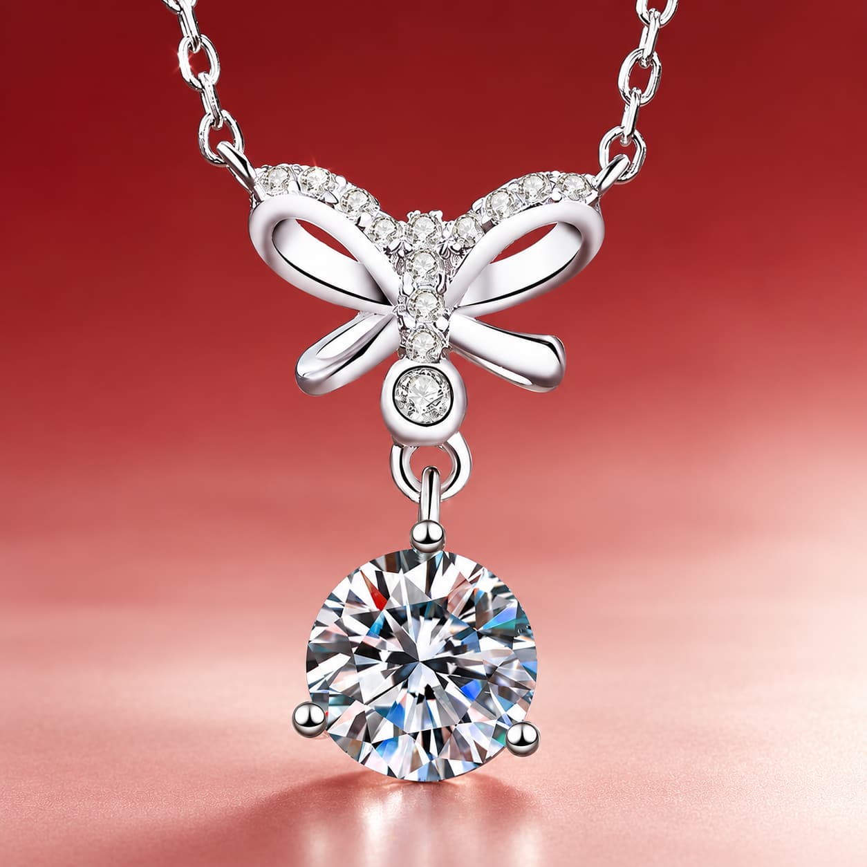 Luna Series · Bow and Drop Solitaire Pendant Necklace — Sterling Silver — image 1