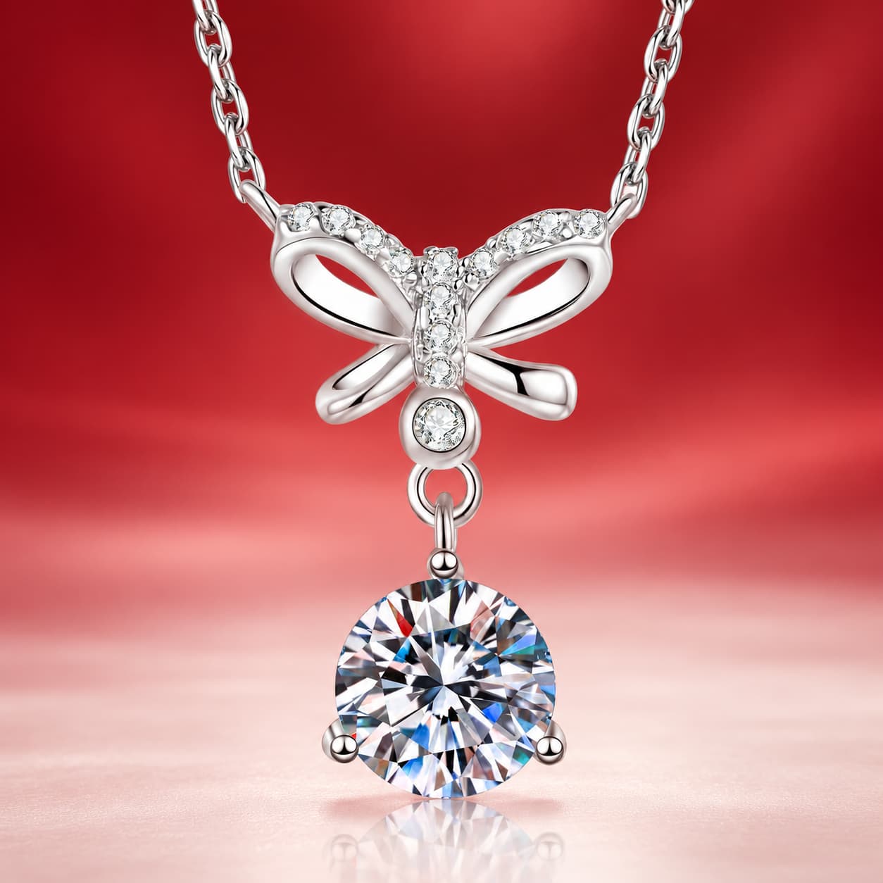 Luna Series · Bow and Drop Solitaire Pendant Necklace — Sterling Silver — image 4