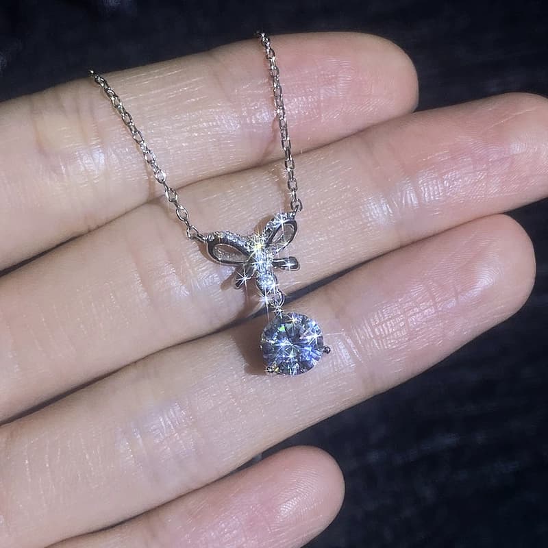 Luna Series · Bow and Drop Solitaire Pendant Necklace — Sterling Silver — image 3
